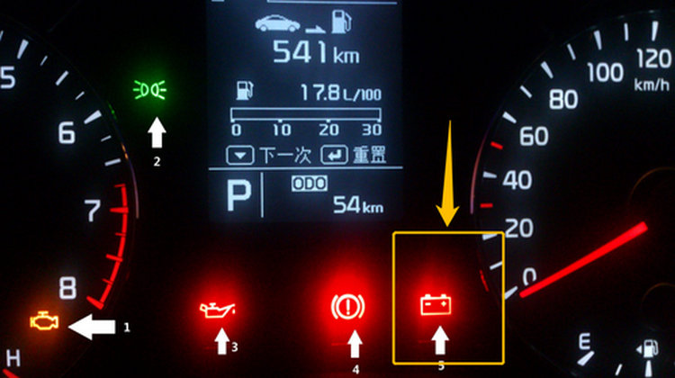 汽車電瓶虧電顯示什么標志