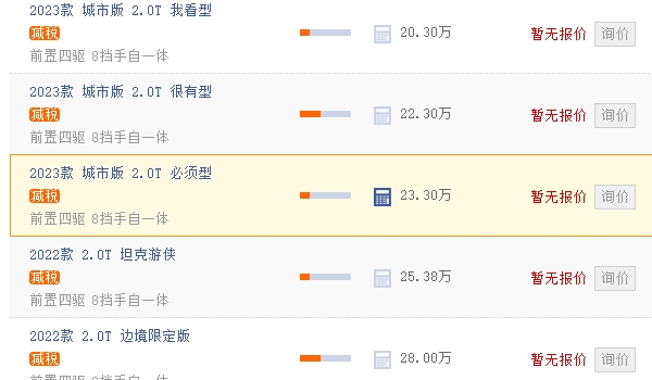 長城坦克300價越野圖片 長城坦克300新車售價28.00萬(全款落地30.26萬)