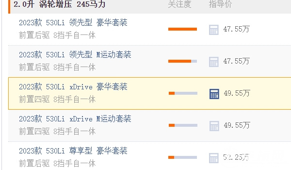 寶馬530裸車價多少錢 裸車售價47.55萬(分期首付19.94萬)
