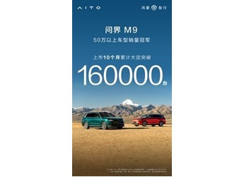 問界M9上市10月累計大定超16萬輛，刷新中國市場豪華品牌車型銷量紀錄 封面圖